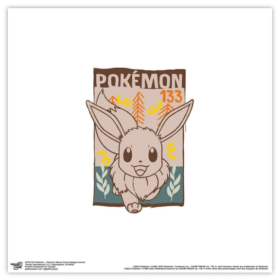 Gallery Pops Pokemon - Peaceful Nature Eevee Badge Artwork Wall Art, Unframed Version, 12" x 12"