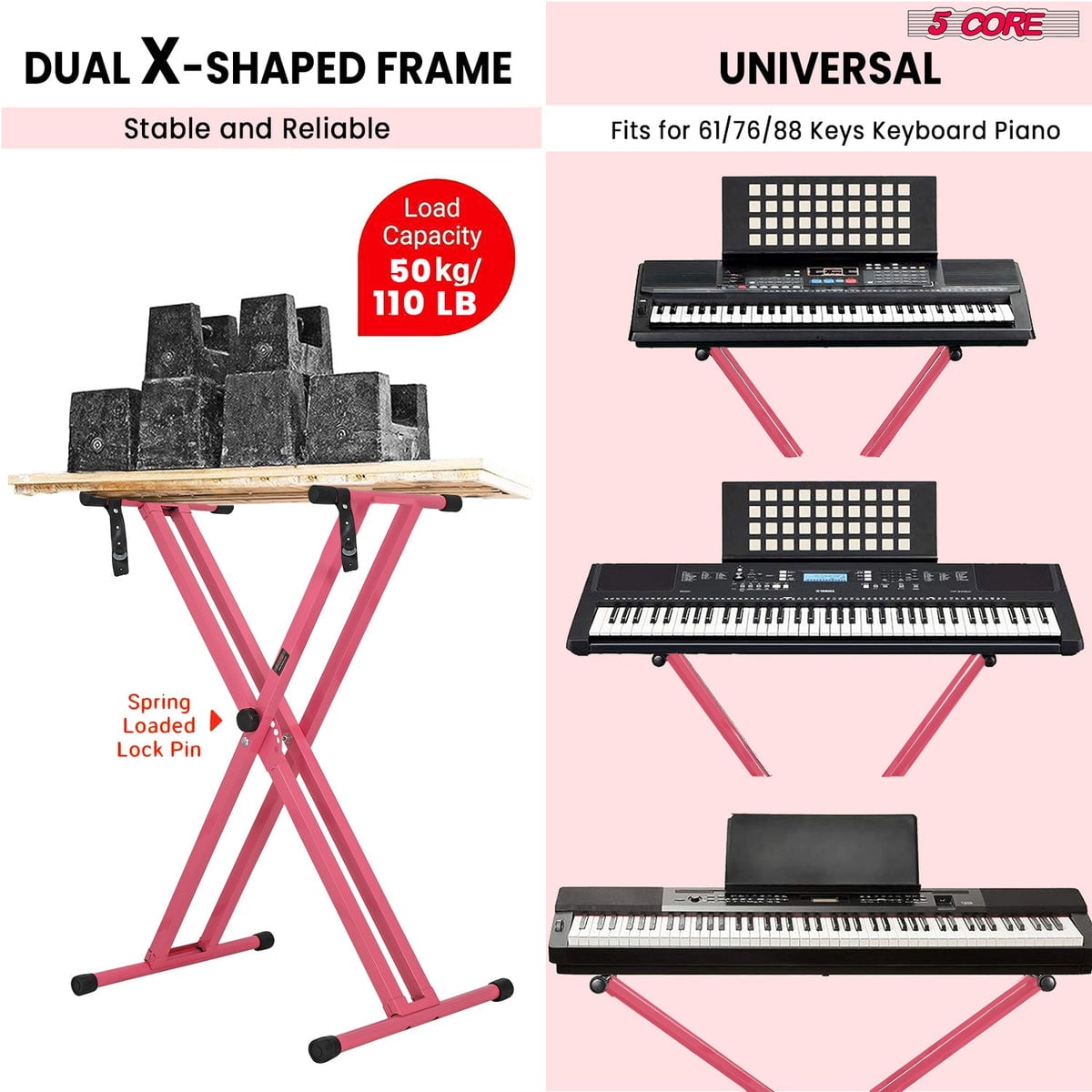 5 Core Keyboard Stand Dual X Shape Adjustable Foldable Portable Key Board DJ Controller Stands