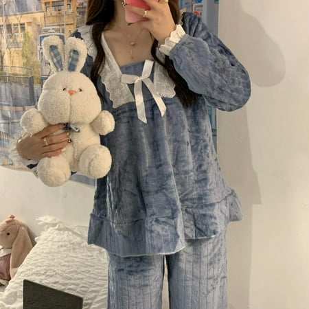 

LAPA Women Coral Fleece Thickened Flannel Flannel Sweet and Cute Homewear Set