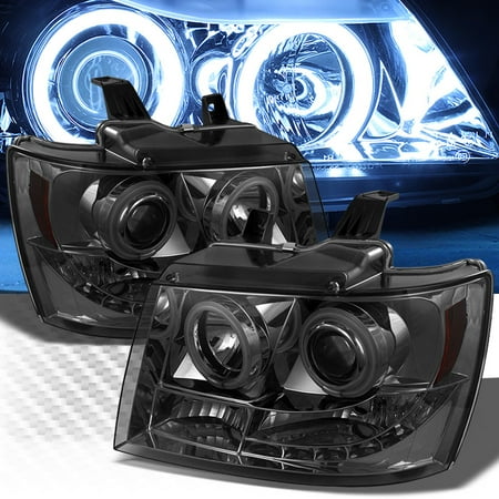 Twin Tube Front Chevy Twin CCFL Halo LED 2007-2014 Chevy Tahoe Avalanche Smoked Projector Headlights Pair L+R 2008 2009 2010 2011 2012 2013 ()