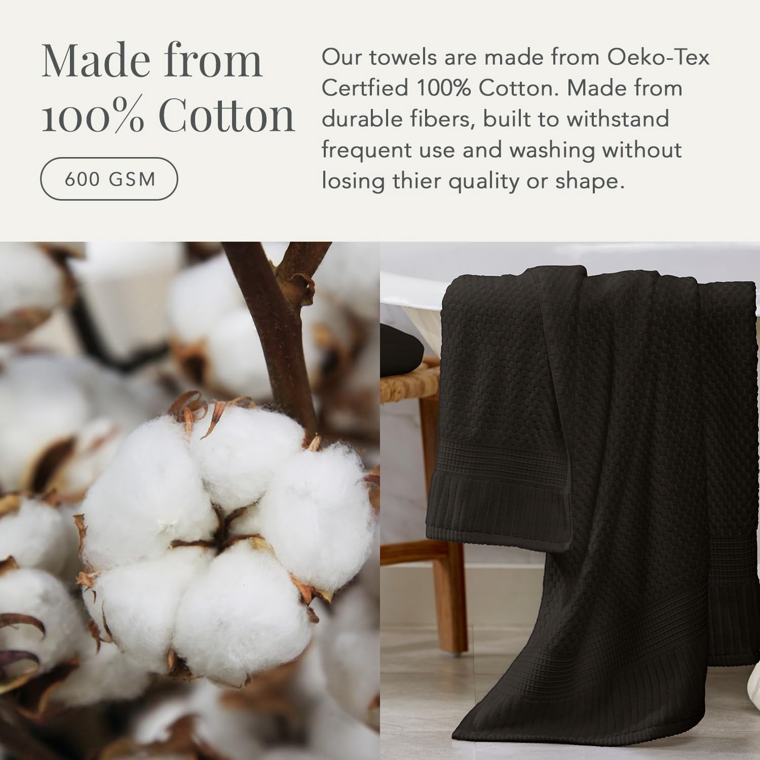 100% Cotton Hand Towel 6 Pack Hand Towel Set | Super Soft & Absorbent Quick-Dry Hand Towels 16" x 28" |Textured and Durable Cotton | Trinity Collection (6 Pack Hand Towel, Black)