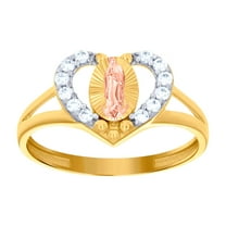 14k Tri-color Gold Womens Cubic Zirconia Love Heart Guadalupe Religious Ring Statement Ring for Women