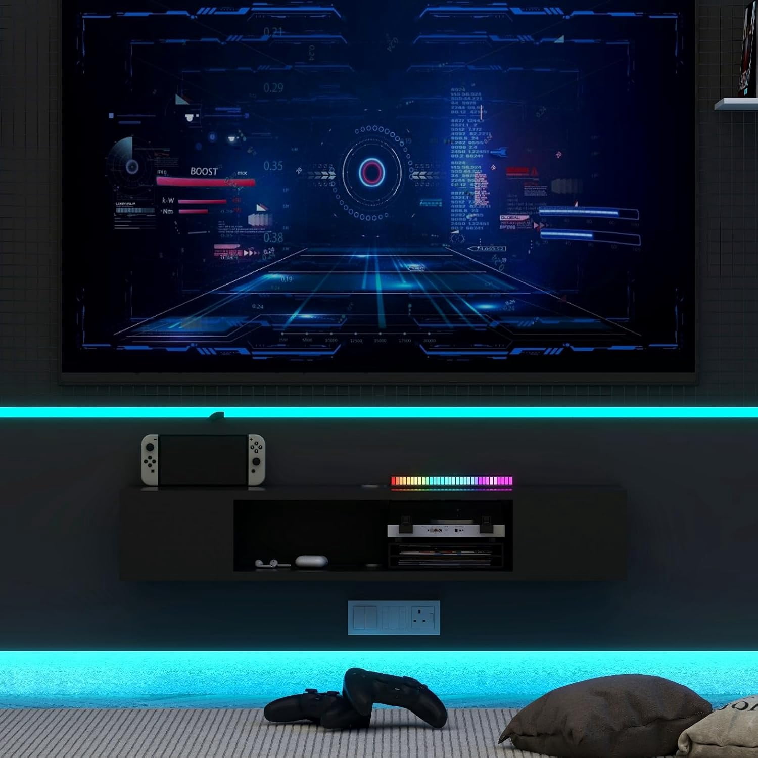 Floating TV Stand, Wall Mounted Entertainment Center and Cabinet Shelf, TV Console with Storage, Media Console for DVD Player, Space-Saving Under TV Shelf for Bedroom (Rustic Brown)