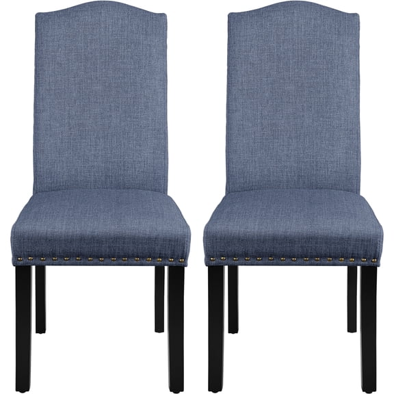 Alden Design Fabric Upholstered Dining Chair HighBack, Set of 2, Blue