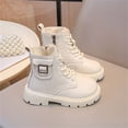thumbnail image 7 of Girls Bow Embellished Fall Winter Zipper Short Boots, Soft Flat Sole Leather Material Easy On Off Daily Casual School Ankle Boots Beige 1 Big Kids, 7 of 7