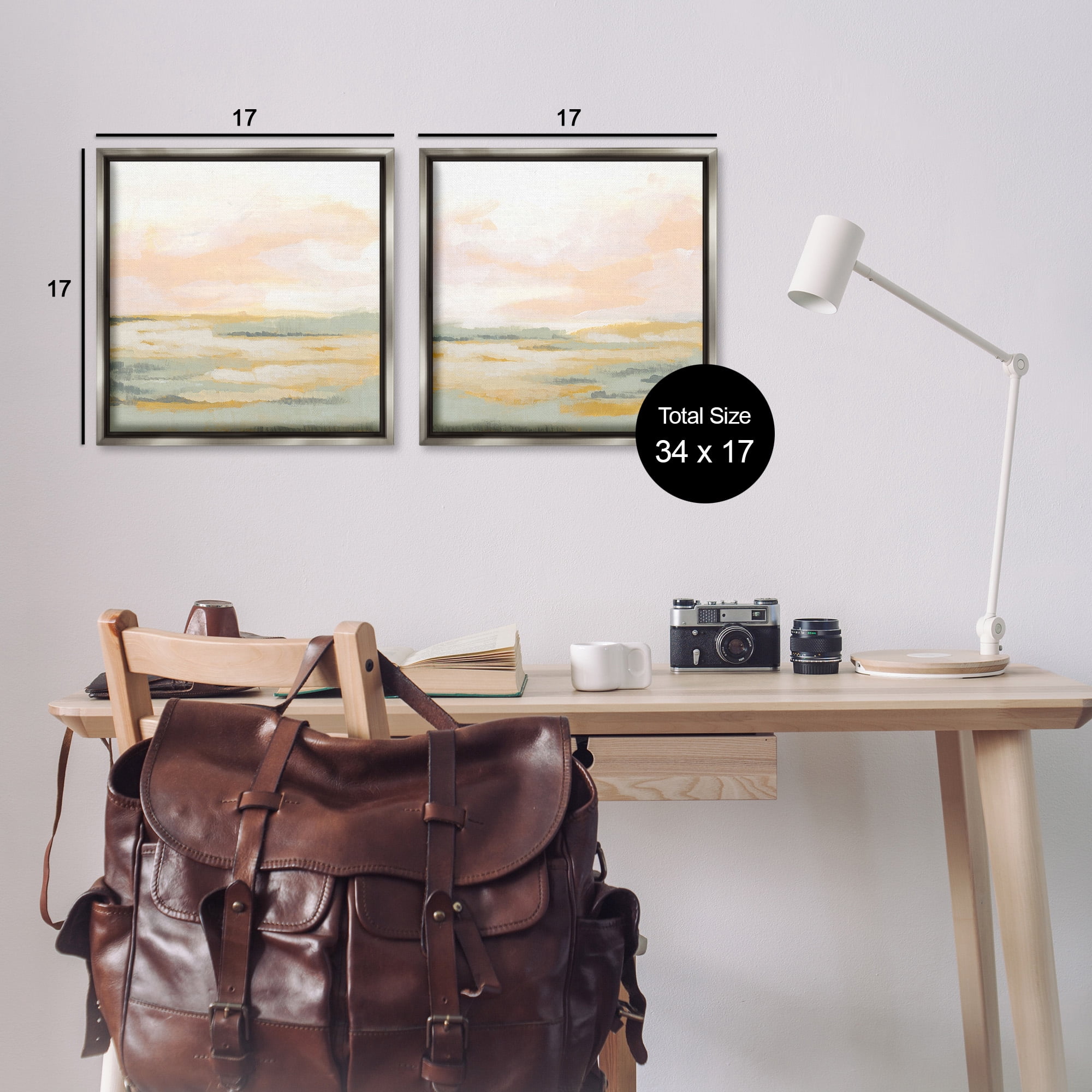 Stupell Industries Sunrise Sky Abstraction Landscape Painting Gray Floater Framed Canvas Art Print Wall Art, 18 x 18, Set of 2