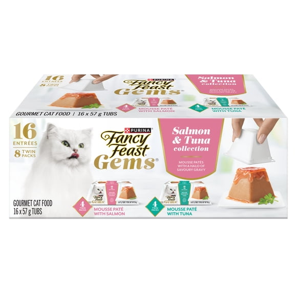 Fancy Feast Gems Mousse Paté Salmon & Tuna Collection Variety Pack, Wet Cat Food, 57 g x 16