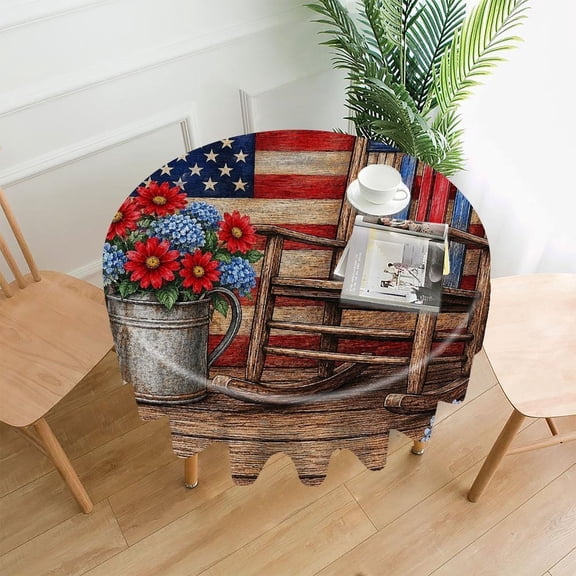 RKSupls 60 Inch Round Tablecloth, American Flag Premium Polyester Straight Edge Wrinkle Resistant Washable Table Cover for Party Home Dining Decor