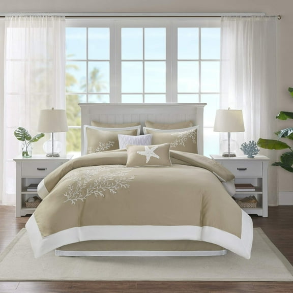 Harbor House Coastline Comforter Set Full (80"x90"), Coral Khaki