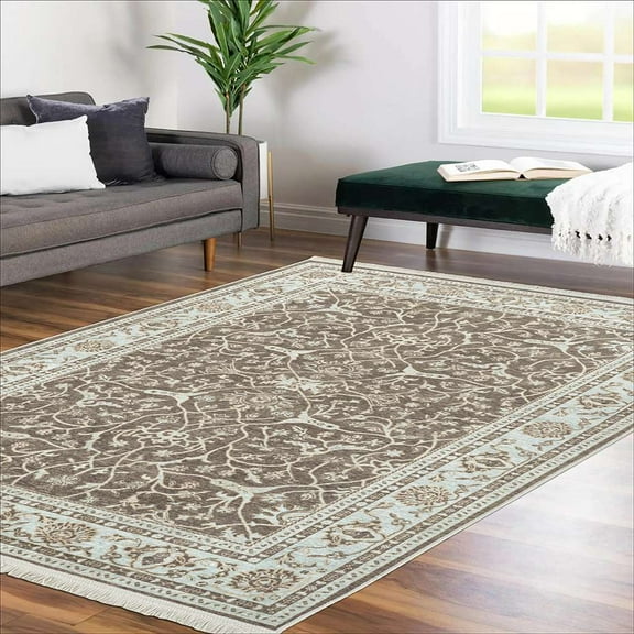 Alfa Rich 4x6 Area Rugs, Ultra-Thin Oriental Aqua Green Black Rug, Non-Slip Machine Washable, Easy Clean, Pet Friendly Rugs