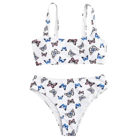 

Women Swimsuit Print Two Swimwear Pieces Bikini Waist High Beachwear Swimwears Tankinis Set Sports Bra Bathing Suits for Women