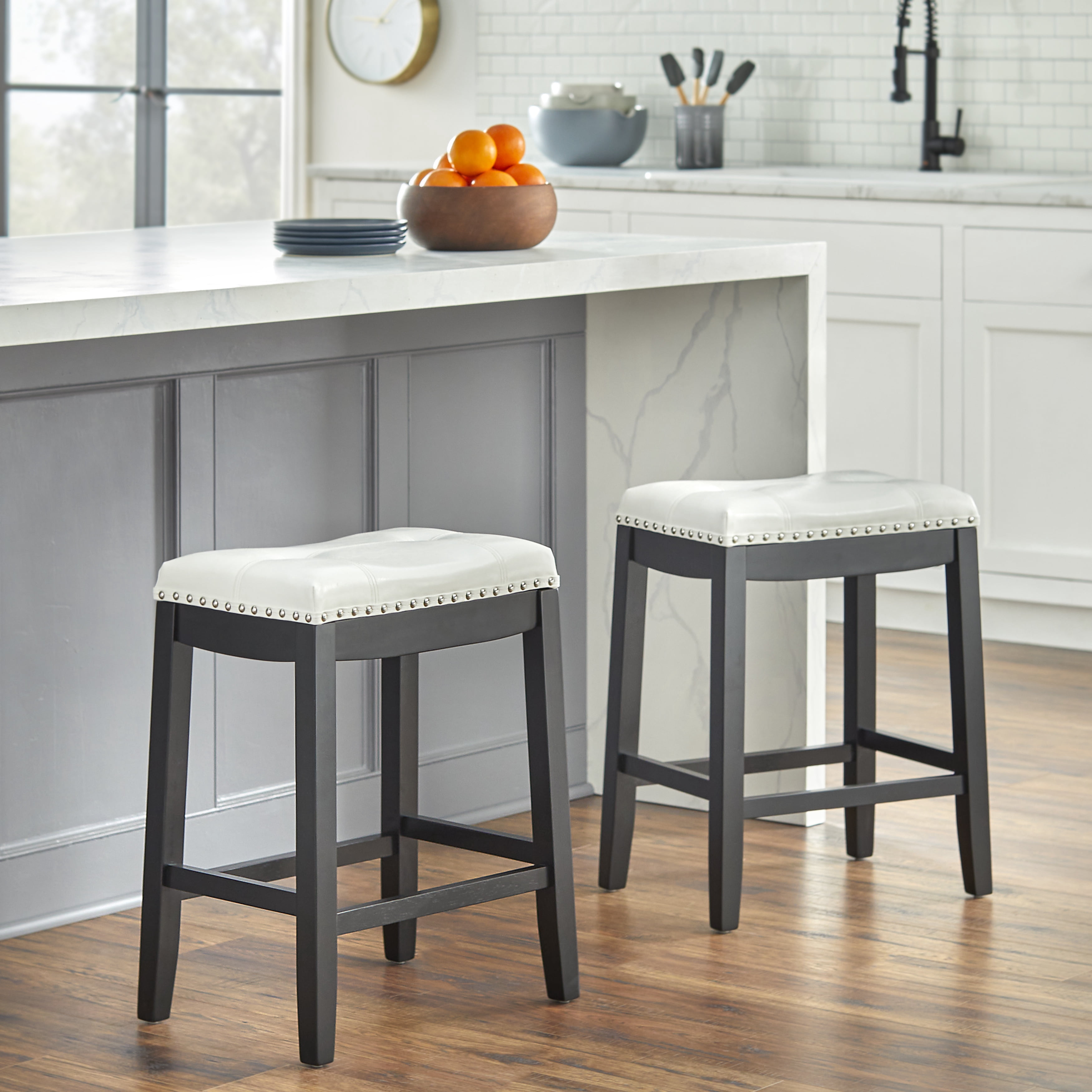 TMS 30" Biscoe Padded Saddle Bar Stool, Set of 2, Black/White