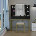 thumbnail image 1 of PAKASEPT Makeup Vanity Table Set with Square Lights Mirror, Makeup Vanity with 2 Drawer, 6 Shelves, Cushioned Stool & Built-in Light Strip for Bedroom, Bathroom,Black, 1 of 7