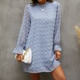 thumbnail image 2 of Vestido de manga larga para mujer, elegante, dulce, con lunares, línea A, verano, otoño, informal, suelto, moda, tela de fiesta, azul claro S, 2 of 6