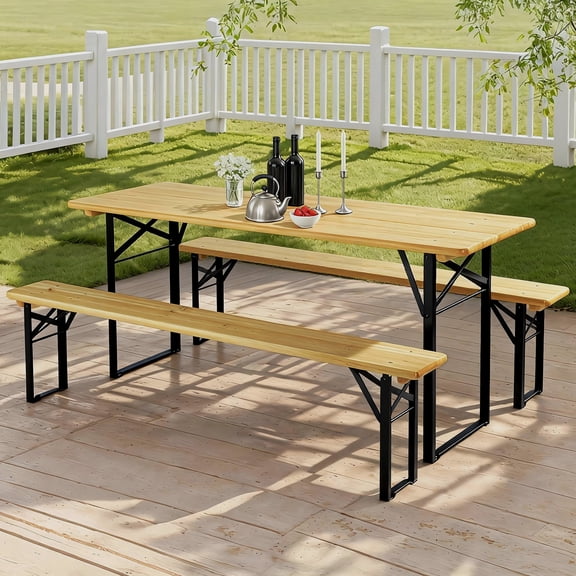 Ktaxon 6' Wooden Outdoor Folding Patio Camping Picnic Table Set with Bench