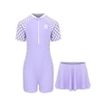 thumbnail image 1 of TTAO Girls 2Pcs Swimsuit Short Sleeve Rashguard Set UPF 50+ Front Zipper Swimwear with Cute Princess Skirt Purple 4XL, 1 of 7