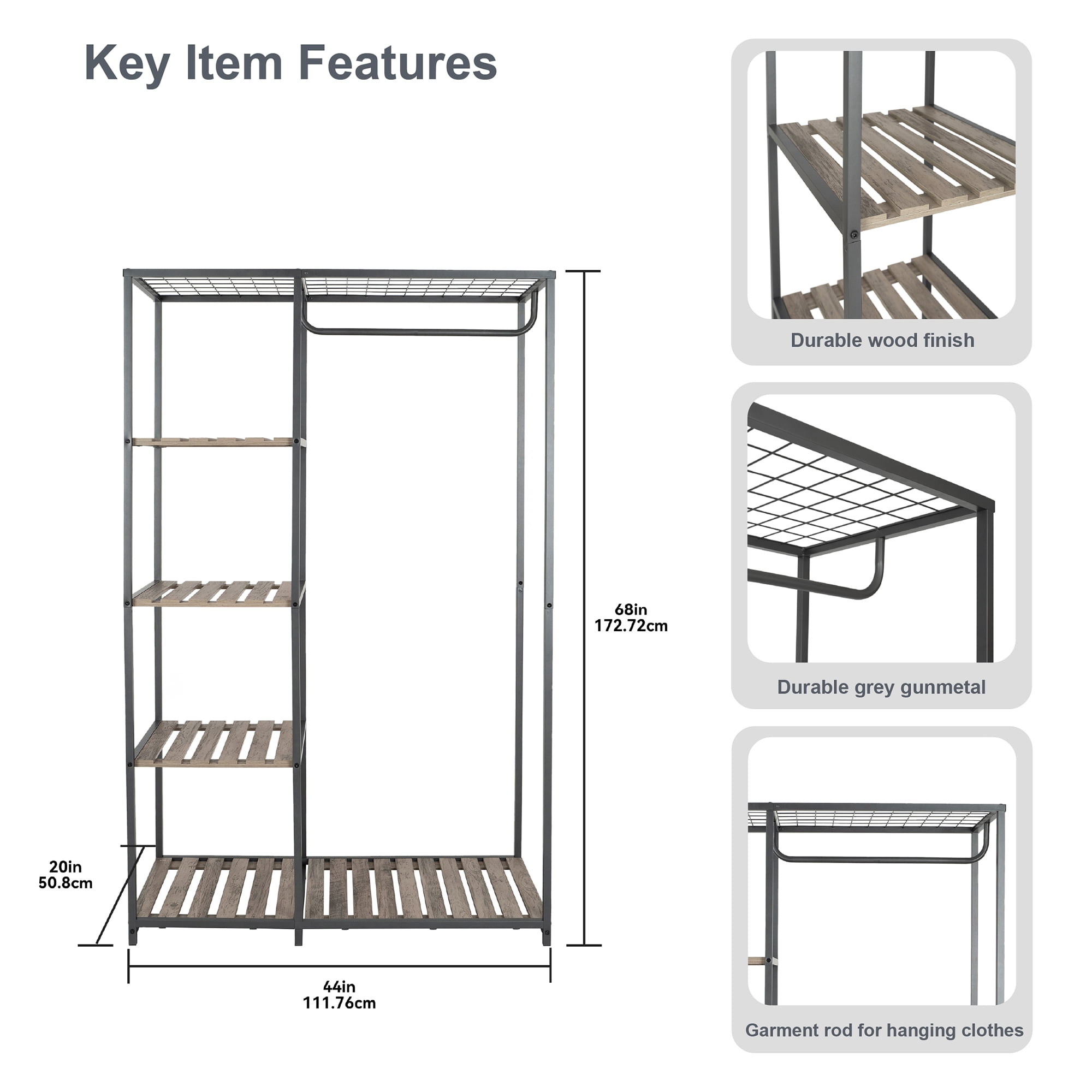 (3 pack) Better Homes & Gardens Farmhouse Gray Wood and Metal Garment Clothes Rack