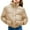 Khaki, variant on Women's Solid Color Stand Collar Short Quilted Jacket with Pockets Zipper Long Sleeve Design Shoulder Pads Loose Fit Street Fashion Warm Coat Black,S