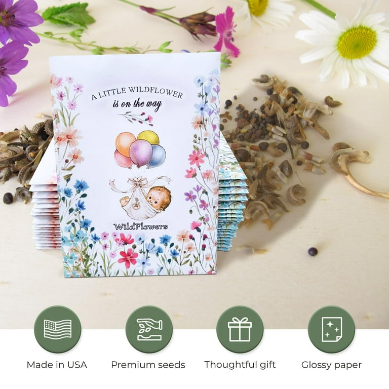 Pack of 20 Pre-Filled Bouquet Seed Mix Packet Girl Boy Baby Shower - Main Image