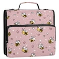 thumbnail image 2 of Water-Resistant 3-Ring Binder Organizer with Multiple Pockets Zipper Binder Bag for Office Small Heart and Bee Patterns, 2 of 8