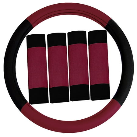 Foam Padded Steering Wheel - FH GROUP Modernistic Steering Wheel Cover and Seat Belt Pads, Burgundy
