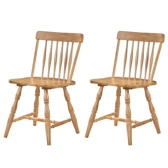 ELLEGNT 2 PCS Curved Spindle Back Windsor Chairs - Turned Legs, Dining Chairs for Living Room Natural