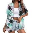thumbnail image 2 of Hawaiian Shirts For Men And Women Short Sleeve Tropical Print T-Shirts Summer Button Down Collar Tops Loose Fit Beach Graphic Tee Casual Trendy Blouses 2024 Light Green XXL, 2 of 5