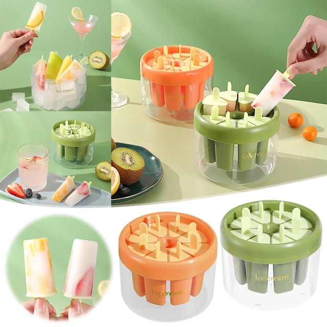 mfyjkho Moldes Para Helado Con Tapa Para 8 Personas, Rejilla De Fácil Liberación Para Paletas Caseras, Apto Para Alimentos, Apto Para Congelador, Incluye Cubitera (Paquete De 1)