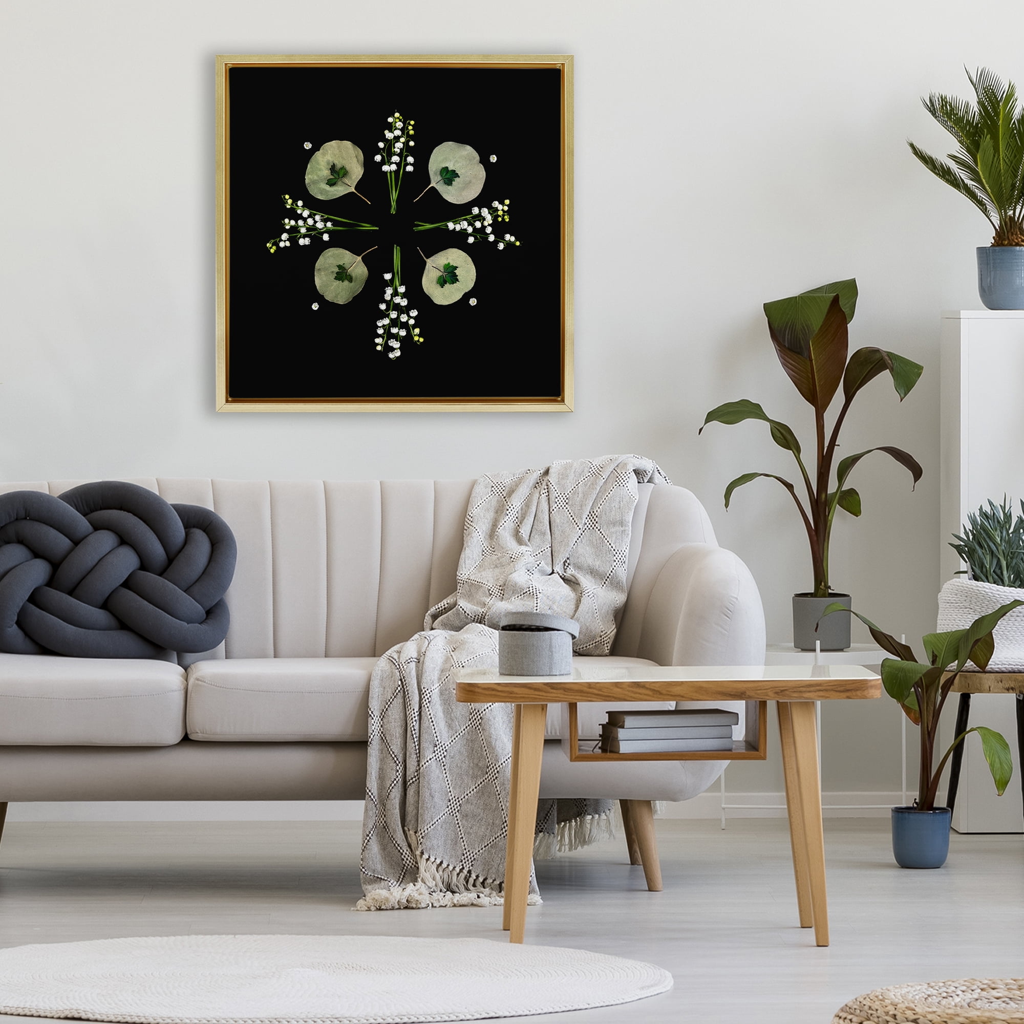 Stupell Industries Leaves & Wildflowers on Black Gold Framed Floater Canvas Wall Art, design by Beth Adoette