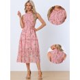 thumbnail image 2 of Unique Bargains Women's Ruffles Chiffon Sleeveless Floral Smocked Dresses M Pink, 2 of 6