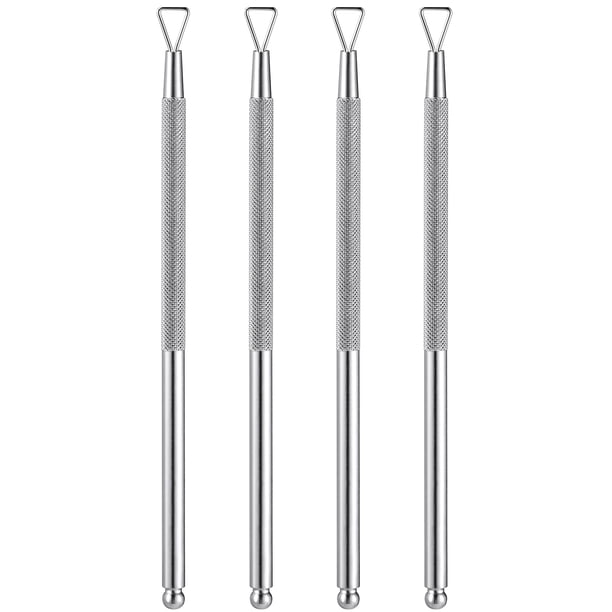 4 piezas de empujador de cutículas triangular de acero inoxidable, removedor de gel, removedor de esmalte de uñas, herramienta para manicura y salón de belleza (plateado)