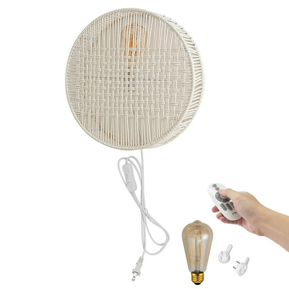 Kiven Wall Lamp with Plug in Cord and Remote, Bohemia Style Wall Sconces with ON/OFF Switch Indoor,Dimmable Plug in Wall Sconce for Bedroom, Dark Corner, Bathroom, Wall Decor,1-Light