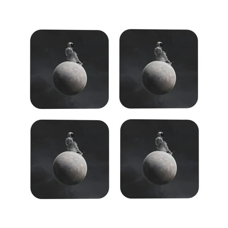 

Tideii Astronaut Sitting On Mercury Planet for Leather Coasters 4 Pieces Anti-fouling and Anti-scalding Decorative Coasters Suitable for Restaurants Kitchens Coffee Shops-Square