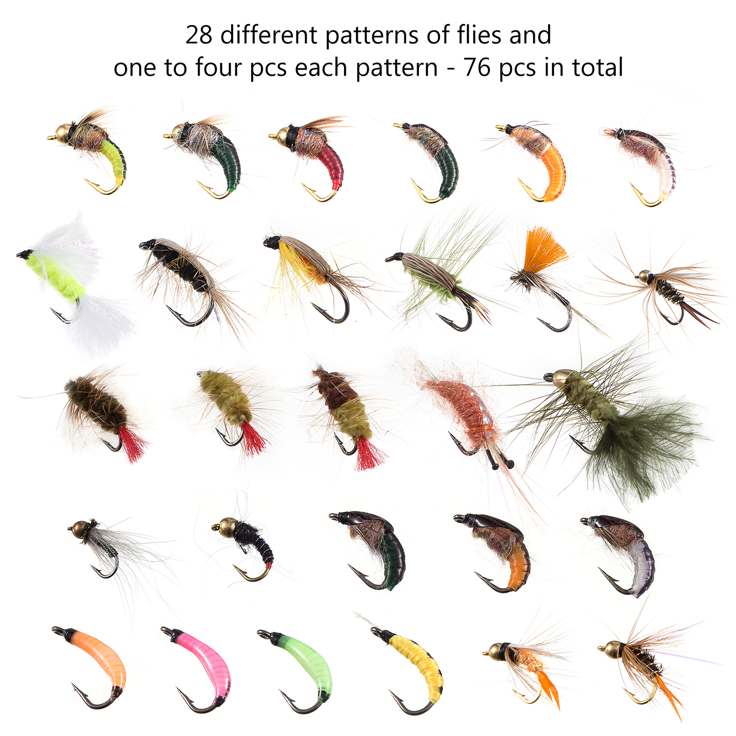 Bassdash Fly Fishing Flies Kit Fly Assortment Trout Bass Fishing with Fly Box, 36/64/72/76/80/96pcs with Dry/Wet Flies, Nymphs, Streamers, Popper