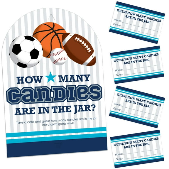 Big Dot of Happiness Go, Fight, Win - Sports - How Many Candies Baby Shower or Birthday Party Game - 1 Stand and 40 Cards - Candy Guessing Game