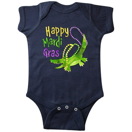 

Inktastic Happy Mardi Gras Cute Alligator with Beads Gift Baby Boy or Baby Girl Bodysuit