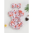 thumbnail image 4 of Coduop Newborn Baby Girls Bodysuit Set Floral Short Sleeve Playsuit Romper,with Headband, 4 of 8