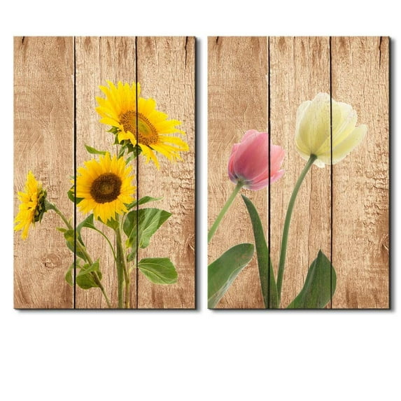 Wall26 2 Panel Canvas Wall Art Beautiful Flowers of Sunflowers Giclee Print Gallery Wrap Modern Home Decor Ready to Hang - 16"x24" x 2 Panels