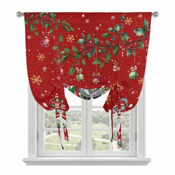 Red Gnomes Christmas Balloon Curtains 63 Inch Length for Living Room/Bedroom, Xmas Ball Gifts Snowflake Rod Pocket Privacy Door Curtains Decorative Tie Up Shade for Window 52"x63"