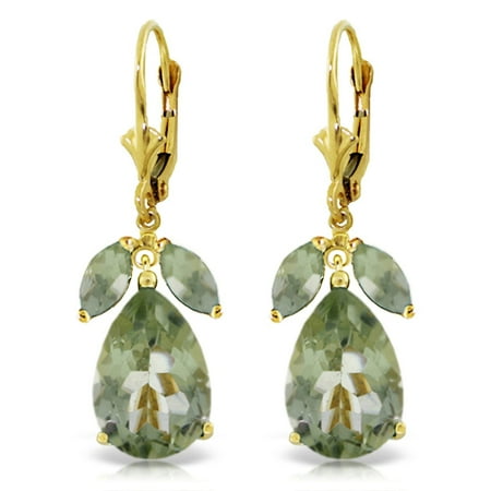 ALARRI 13 Carat 14K Solid Gold Ripe Pear Green Amethyst Earrings.