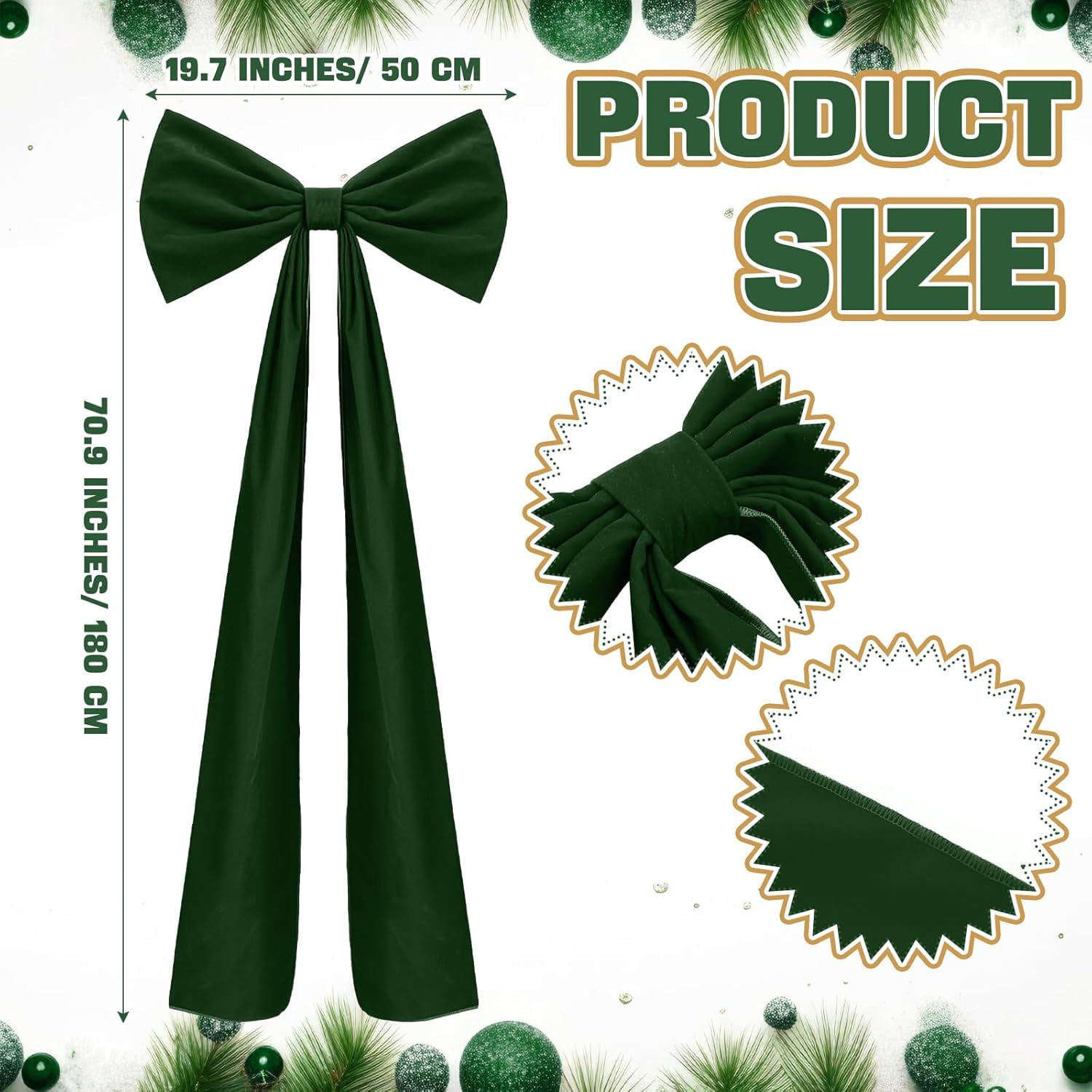 Guvpev 6FT Christmas Bows - Extra Large Deep Green Velvet Bows for Christmas Tree Decor, Giant Xmas Tree Toppers Bows for Home, Windows, Mantel, Birthday, Wedding, Valentine's Day Party Decorations