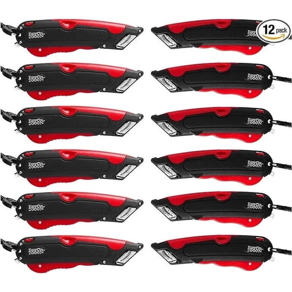 Easy Cut 2000N RED Safety Box Cutter Knife with Holster (Pack of 12 Cutters)