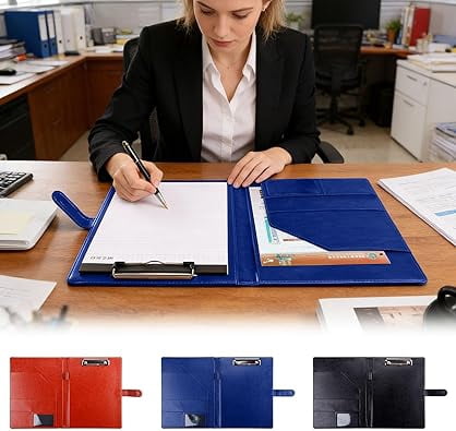 Expanding Portfolio Folder – Faux Leather Document Organizer with Accordion File Pocket, Professional Binder for Business, Interview, Office, School