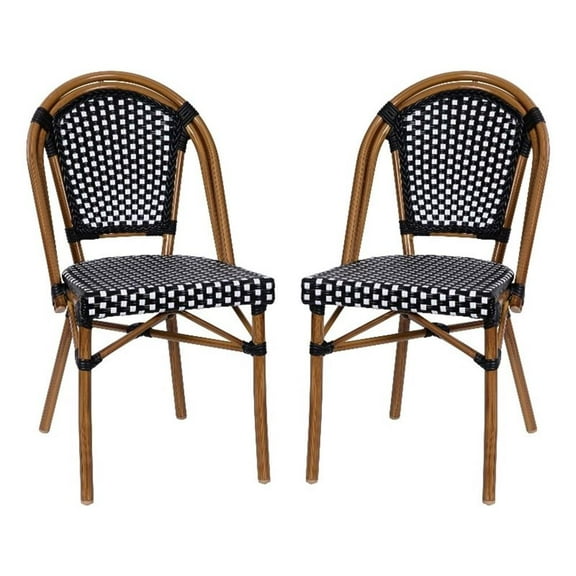 Pemberly Row Contemporary Rattan Chairs in Black/White (Set of 2)