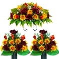thumbnail image 1 of Sympathy Silks Artificial Cemetery Flowers 2 Autumn Daisy/Rose/Calla Lily bouquets & cemetery saddle, 1 of 8