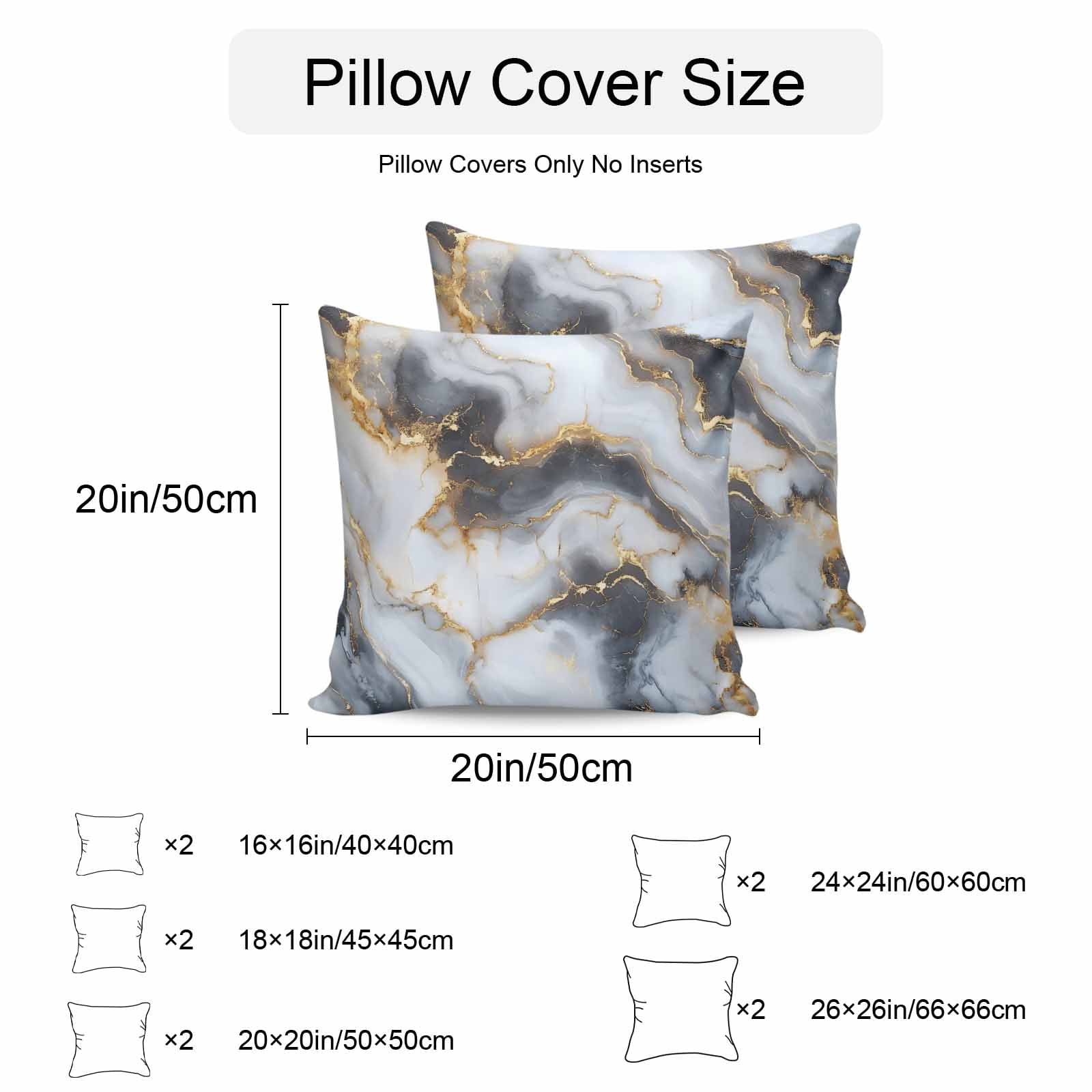 Waterproof Throw Pillow Covers Set of 2, 26x26 Inch Marble Yellow White Decorative Pillowcases Outdoor Pillow Slip Cushion Covers Set for Couch Tent Modern Abstract Art Ink Painting