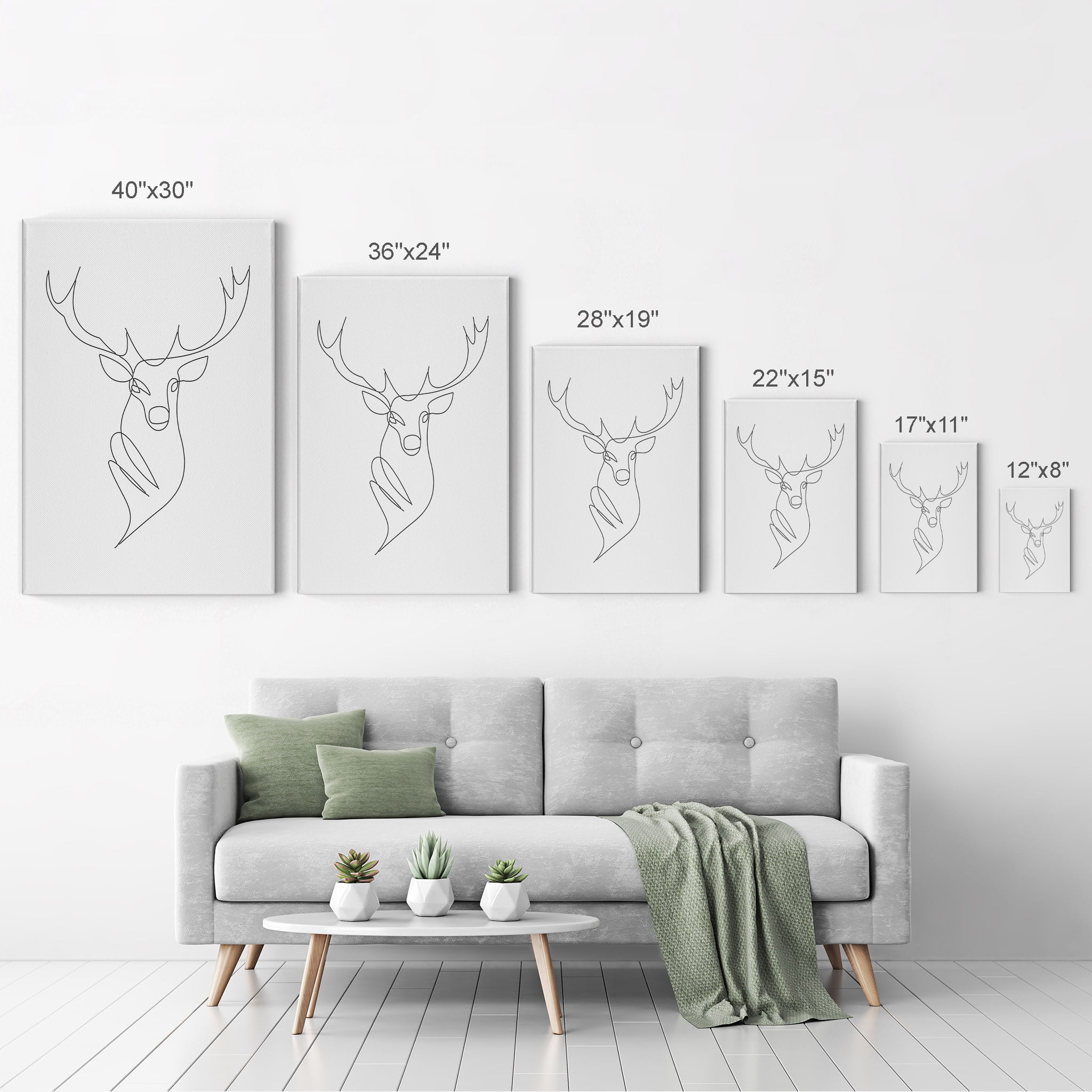 Smile Art Design Black Art Living Aesthetic Minimalism Home 40x30 - Animal Deer Abstract Bust Dorm Modern One Print Line Art Canvas Bedroom Wall Decor Room and Office White