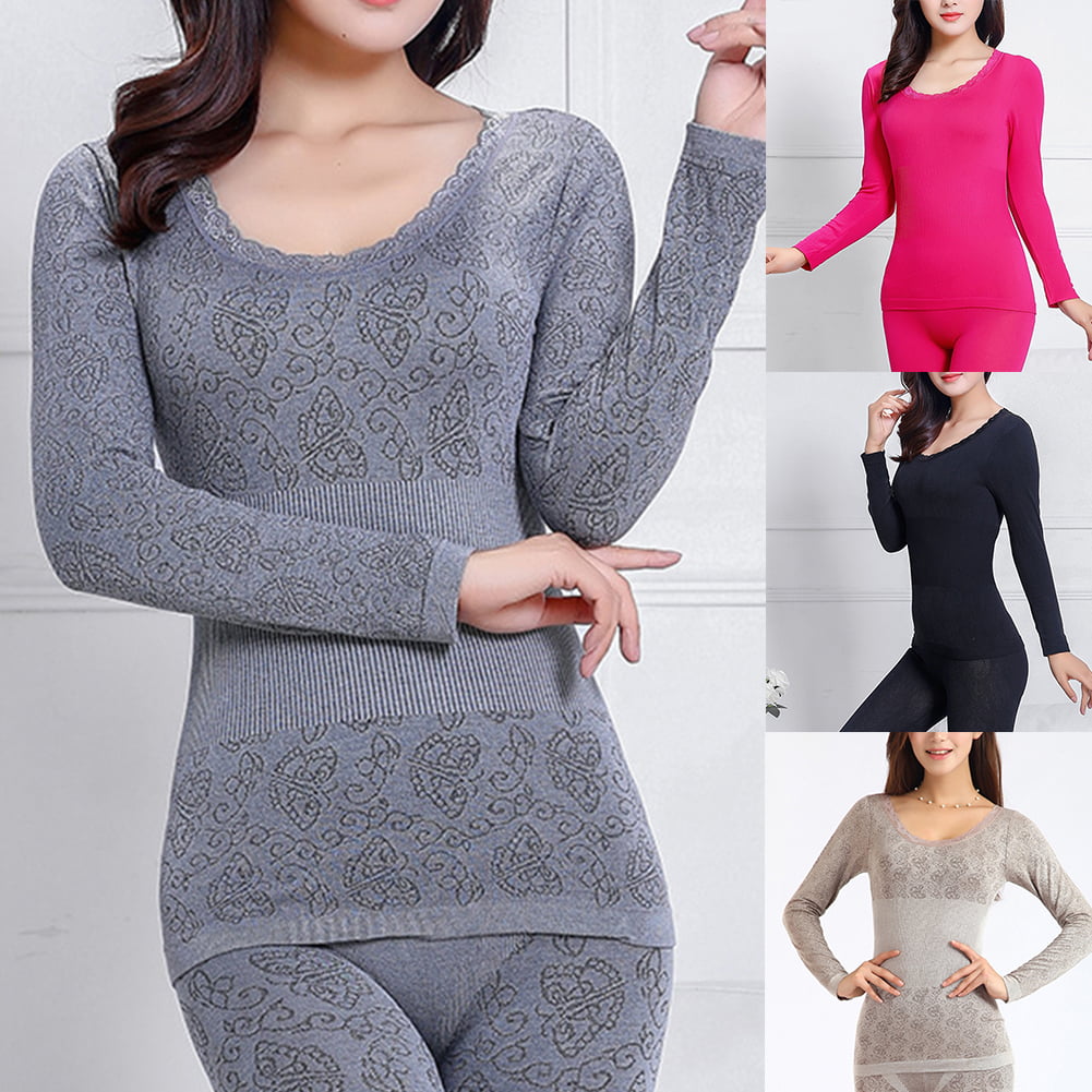 Buy online Women's Cotton Solid Thermal Set from winter wear for