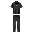 thumbnail image 7 of Awwp Men's Linen 2 Piece Outfits Short Sleeve Shirts & Long Pants Set Casual Loose Summer Matching Vacation Suit Black Size: L, 7 of 7