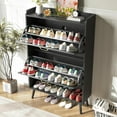 thumbnail image 3 of Shoe Storage Cabinet for Entryway, Shoe Cabinet with 2 Flip Drawers, Narrow Shoe Cabinet, Hidden Shoe Rack Cabinet, Free Standing Wooden Shoe Organizer, Black, 3 of 16